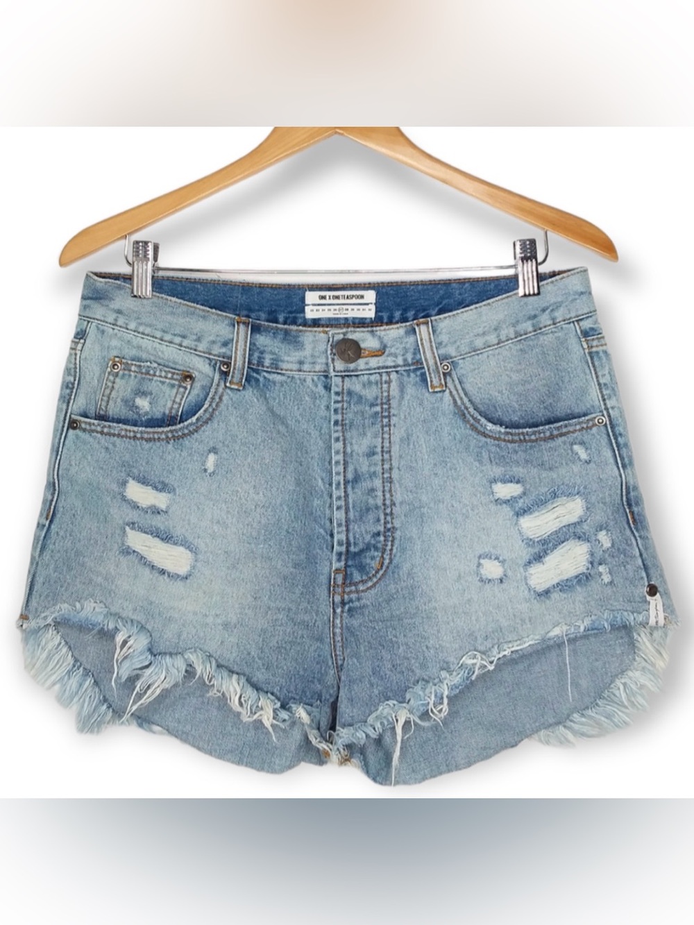 One Teaspoon Light Blue Distressed Denim Cutoff Shorts